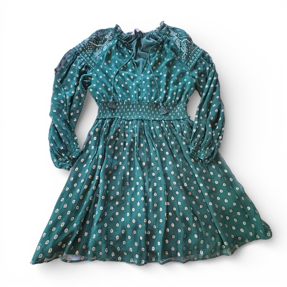 Ranna Gill Anthropologie Hazel Embroidered Tunic Sz M Long Slv Peasant Smocked - Picture 3 of 15